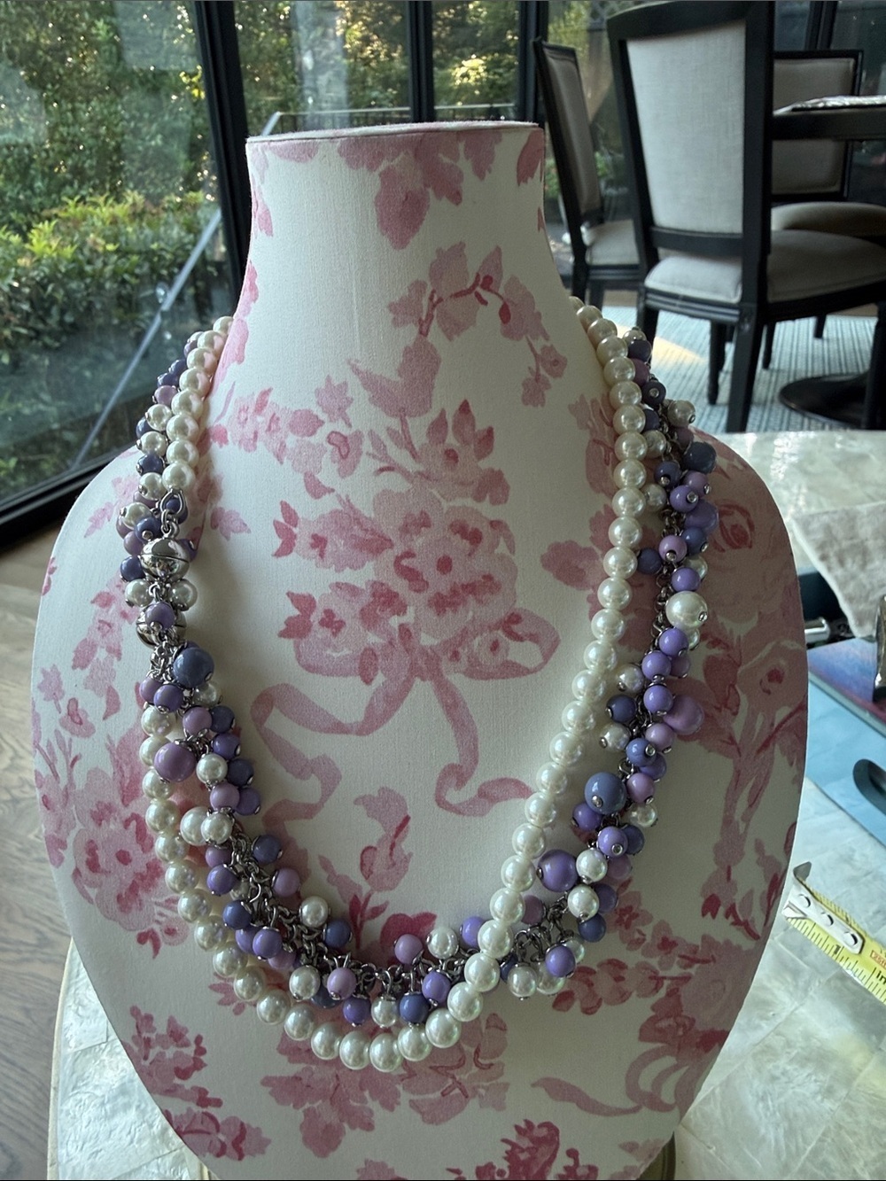 Talbots Elegant Purple Pink Pearl and Bead Multi-Strand Necklace Magnet Close